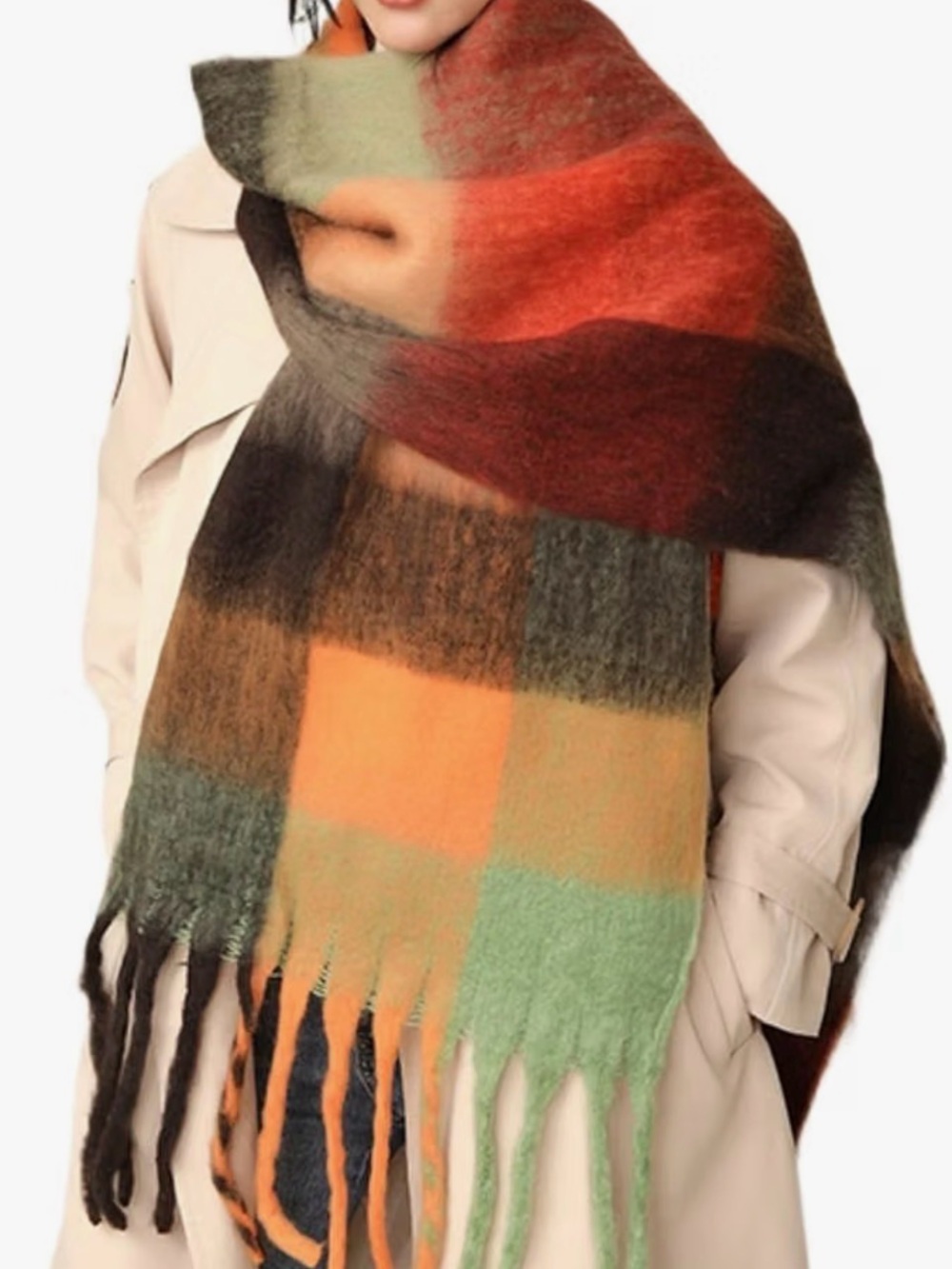3! Cozy Multicolor Plaid Fringe Scarf -